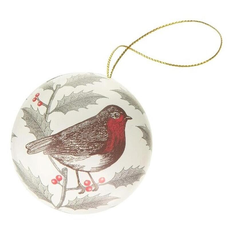 Thornback &amp; Peel - Robin &amp; Holly Round Christmas Bauble