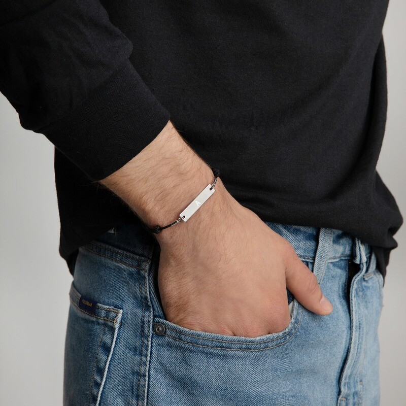 Engraved Silver Bar String Bracelet