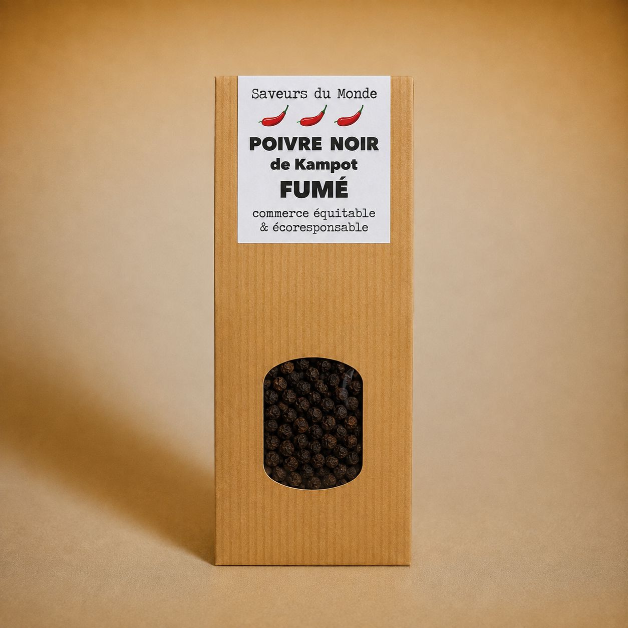 Poivre noir de Kampot FUMÉ - sachet de 100g Poivre noir de Kampot FUMÉ - sachet de 100g