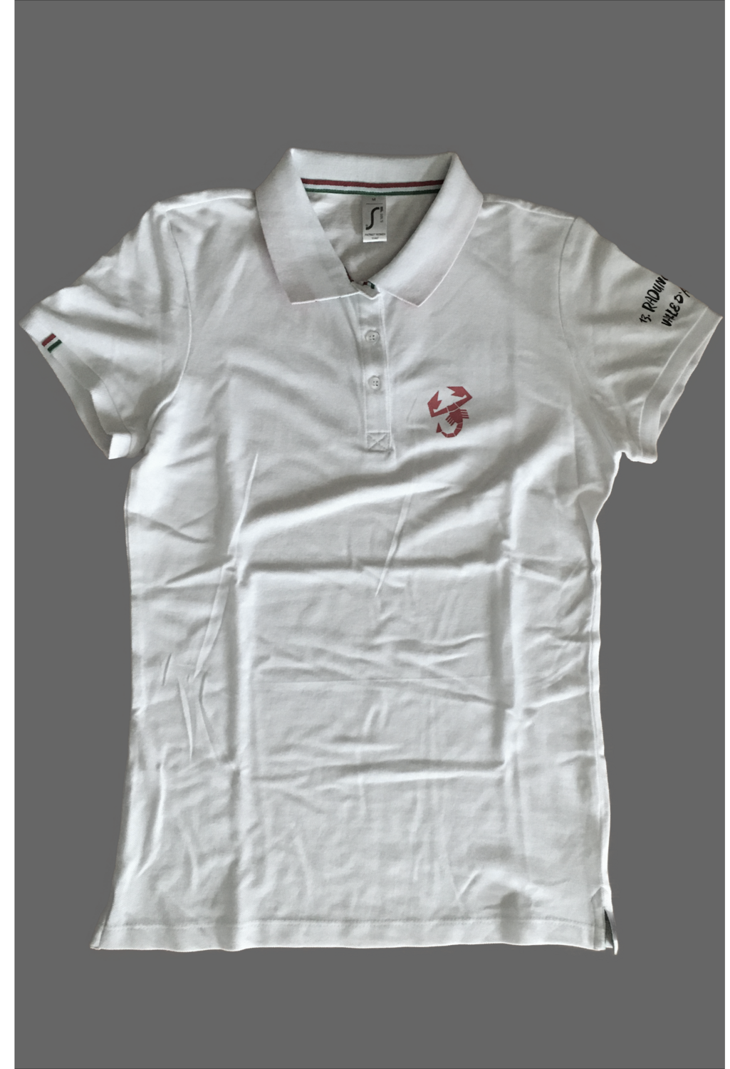 Damen Polo-Shirt Tricolore Raduno Abarth Valle D&#39;Aosta Tour, Farben: 3 Weiss