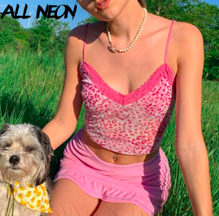 y2k hot pink leopard print lace cami