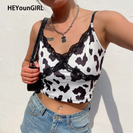 y2k lace front cow print lace front cami