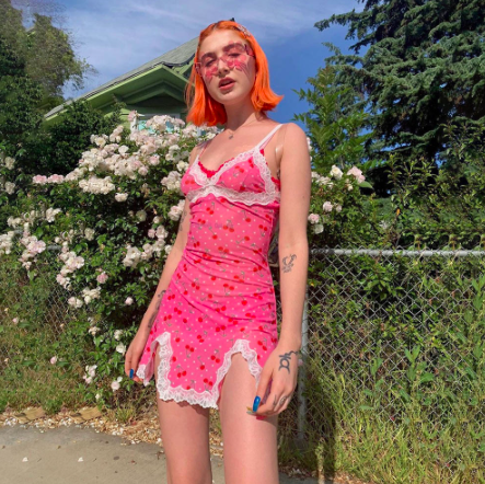 y2k cherry lace front bodycon mini dress