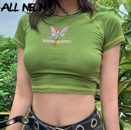 y2k green butterfly crop top