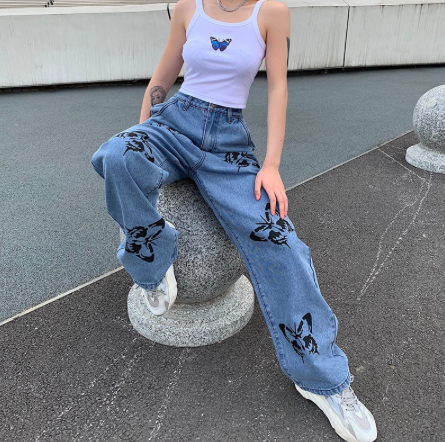 y2k baggy butterfly jeans