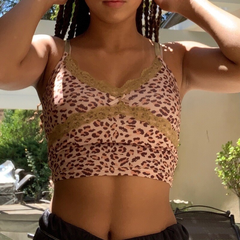y2k leopard print lace front cami