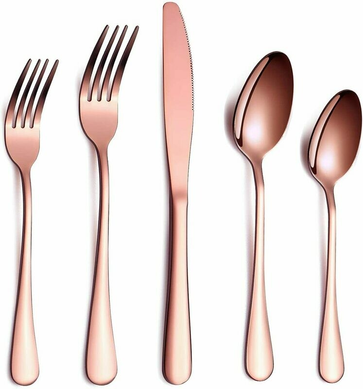 Rose Gold Flatware Set 20 Piece Service for 4, Copper Plated Stainless Steel Silverware set Service for 4