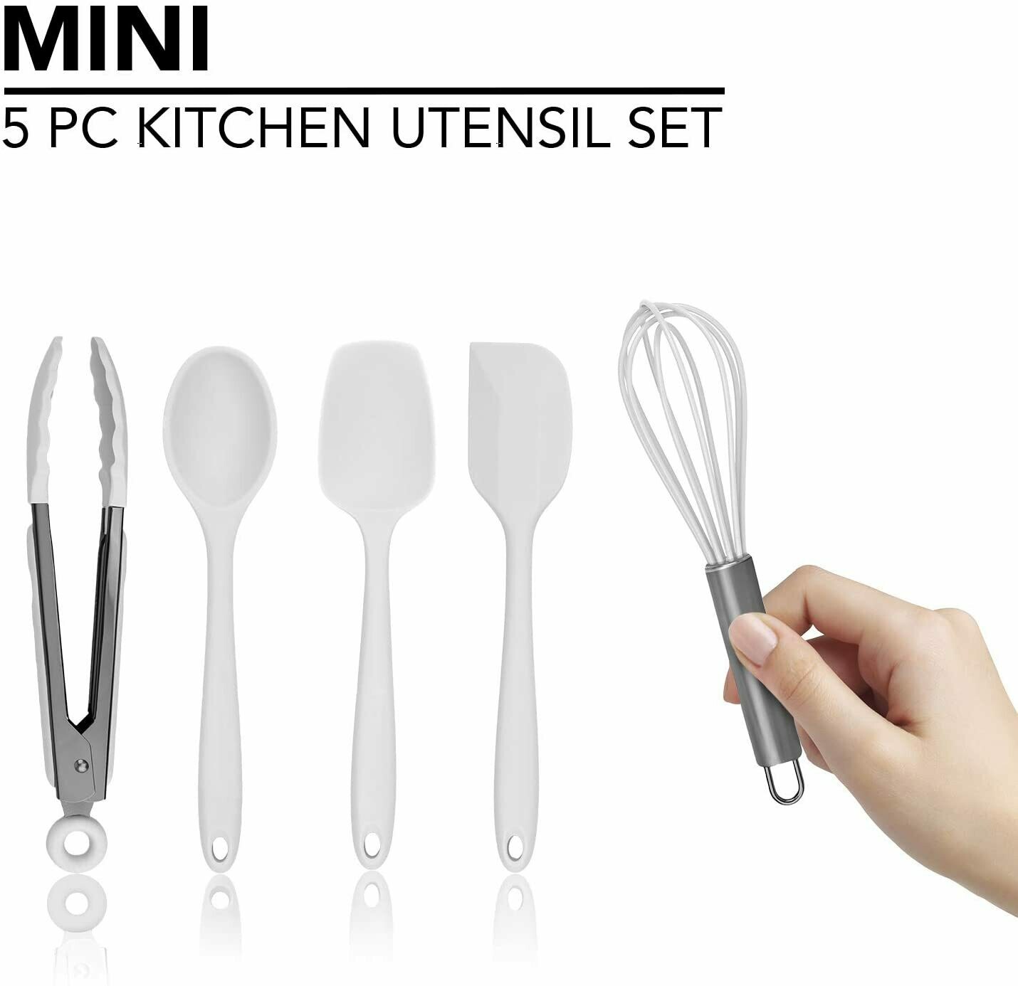 Country Kitchen Set of Five White and Gunmetal Silicone MINI Kitchen Utensil Set