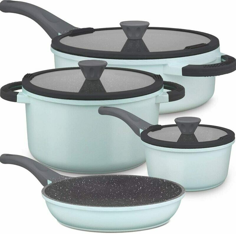 Clearance Non-Stick Induction Pots and Pans Set, Dishwasher Safe Bright Cookware Set, Cool Handle Kitchen Ware, Germany Professional Multilayer Durable NonStick Coating, 7-Piece Set