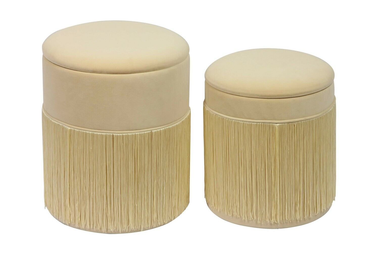 Tassel Cream Velvet Storage Ottomans - Set of 2