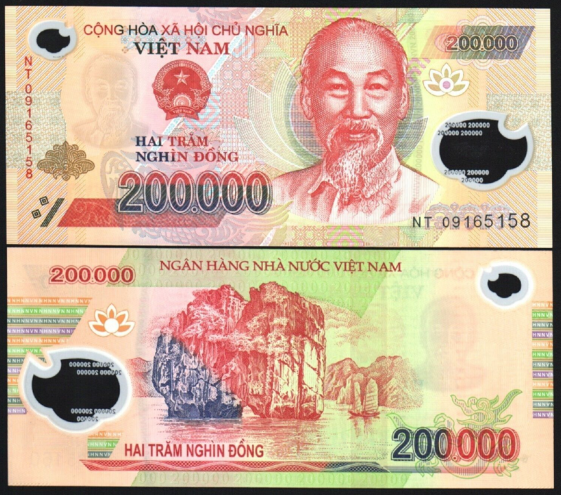 Vietnam 200,000 Dong Banknote, Polymer, Uncirculated