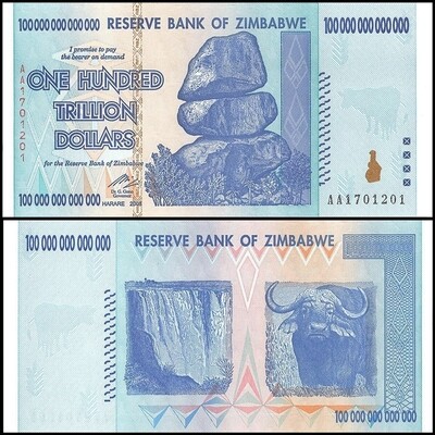 Zimbabwe 100 Trillion Dollars Banknote, 2008, P-91, UNC
