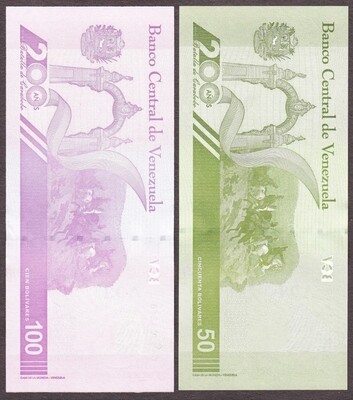 Venezuela 50-100 Bolivar Digital (Digitales) 2 Pieces Banknote Set, 2021, UNC - 50-100 Million Soberano