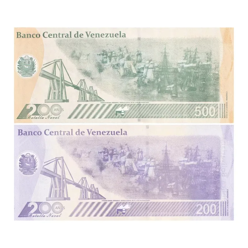Venezuela 200-500 Bolivar Digital (Digitales) 2 Pieces Banknote Set, 2023, UNC - 200-500 Million Soberano