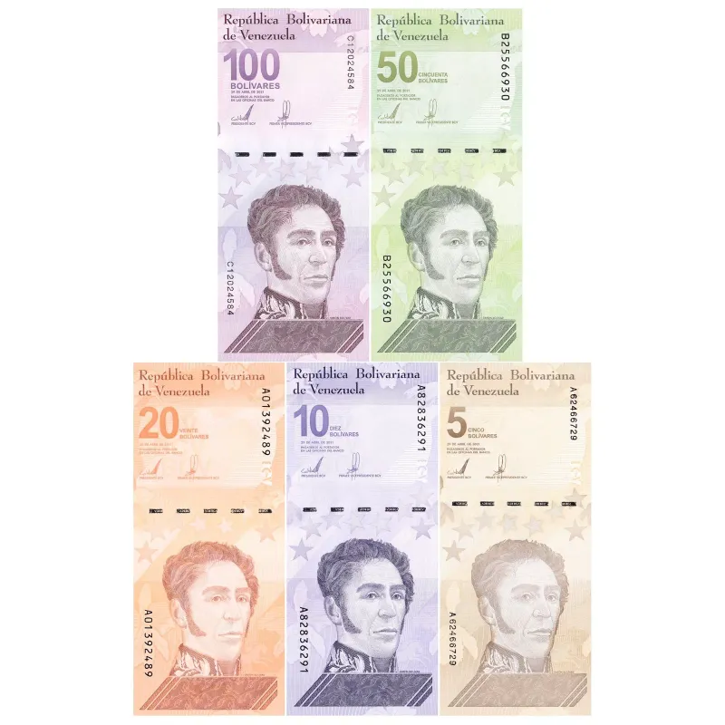 Venezuela 5-100 Bolivar Digital (Digitales) 5 Pieces Banknote Set, 2021, P-115-119, UNC - 5-100 Million Soberano