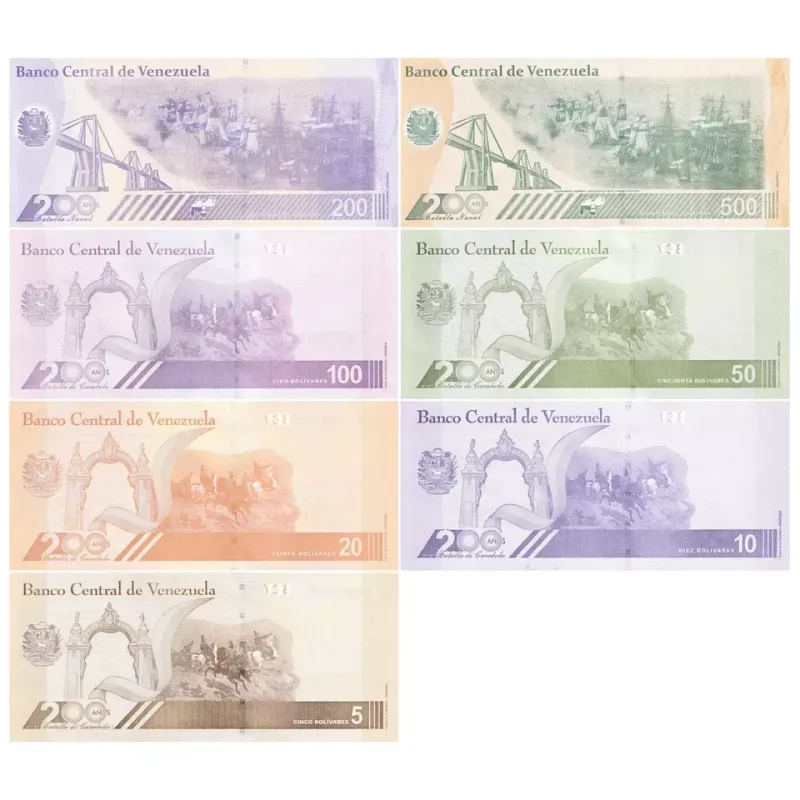 Venezuela 5-500 Bolivar Digital (Digitales) 7 Pieces Banknote Set, 2021-2023, UNC - 5-500 Million Soberano