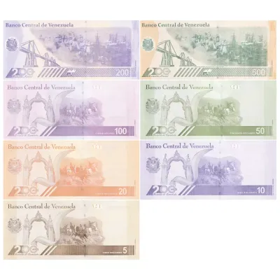 Venezuela 5-500 Bolivar Digital (Digitales) 7 Pieces Banknote Set, 2021-2023, UNC - 5-500 Million Soberano