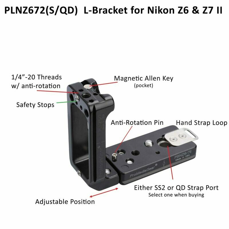 PLNZ672 L-Bracket plate for Nikon Z6 and Z7 Mark II Arca Swiss type