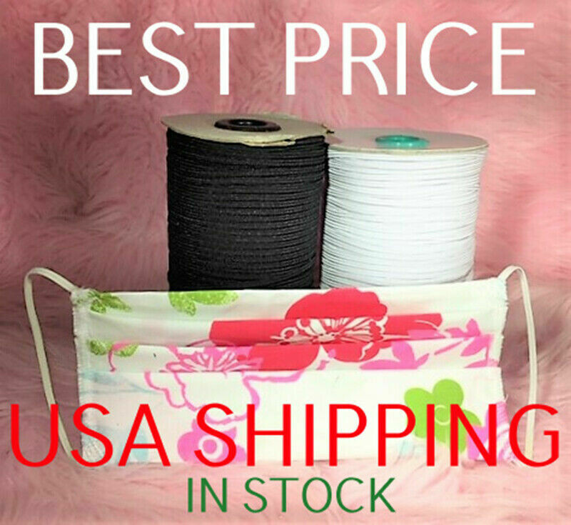 1/8" Mask Elastic 3MM White or Black USA STOCK! FREE SHIPPING
