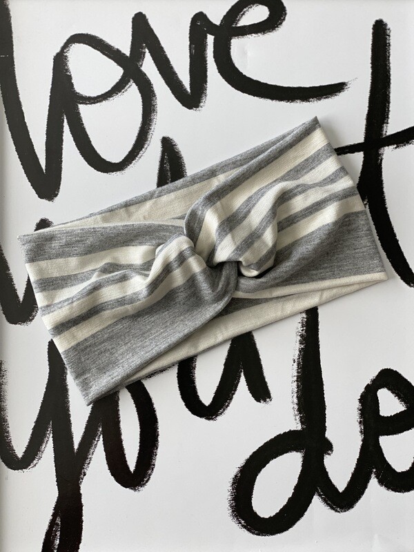 Heather grey and white stripe twist headband Heather grey and white stripe twist headband