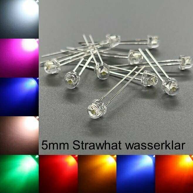 1000 Stück 5mm LEDs Strawhat wasserklar mit oder ohne Widerstände 1000 Stück 5mm LEDs Strawhat wasserklar mit oder ohne Widerstände