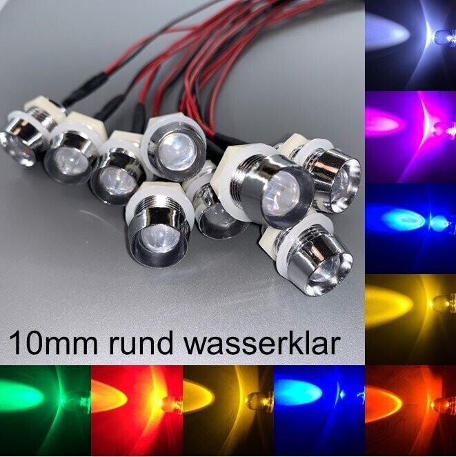 10x verkabelte 10mm LEDs rund wasserklar mit Schrauben 10x verkabelte 10mm LEDs rund wasserklar mit Schrauben
