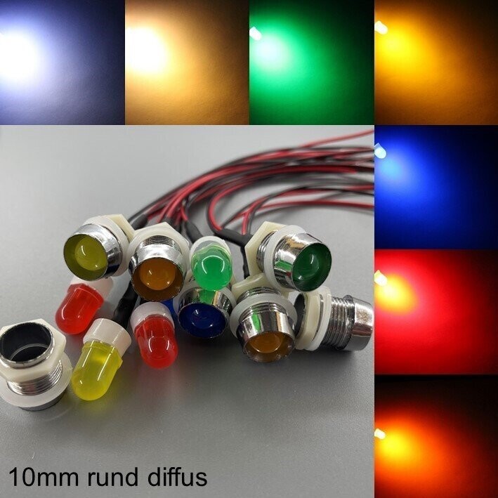10x verkabelte 10mm LEDs rund diffus mit Schrauben 10x verkabelte 10mm LEDs rund diffus mit Schrauben