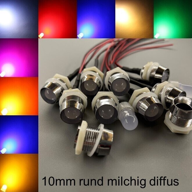 10x verkabelte 10mm LEDs rund milchig diffus mit Schrauben 10x verkabelte 10mm LEDs rund milchig diffus mit Schrauben