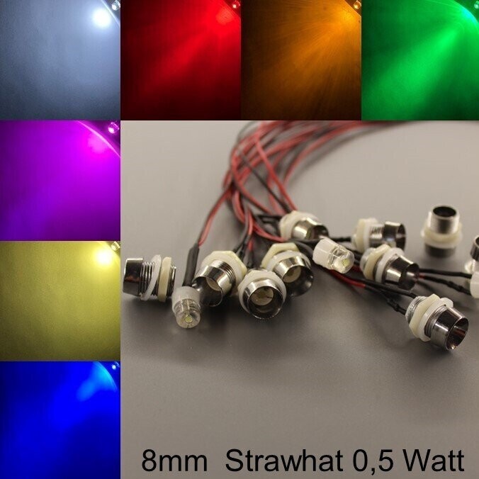 10x verkabelte 8mm LEDs 0,5 Watt wasserklar mit Schrauben 10x verkabelte 8mm LEDs 0,5 Watt wasserklar mit Schrauben