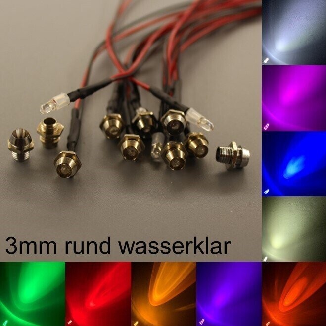 10x verkabelte 3mm LEDs rund wasserklar mit Schrauben 10x verkabelte 3mm LEDs rund wasserklar mit Schrauben