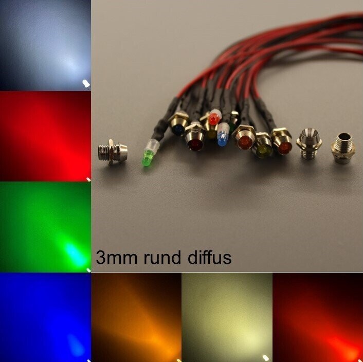 10x verkabelte 3mm LEDs rund diffus mit Schrauben 10x verkabelte 3mm LEDs rund diffus mit Schrauben