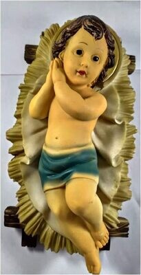 Gesù Bambino con Culla 25cm presepe statuina in Resina Dipinta a Mano