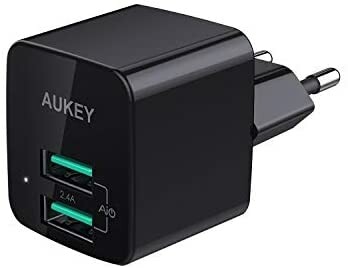 AUKEY Caricabatterie USB da Muro Ultra Compatto, Doppia Porta USB 2,4A Caricatore USB con Tecnologia AiPower per iPhone XS/XS Max/XR, iPad Air/PRO, Samsung, Huawei, Xiaomi, HTC, LG ECC.