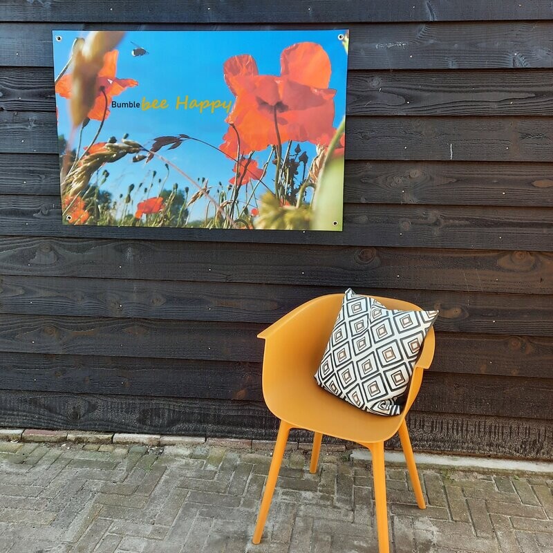 Tuinposter klaprozen en hommel 90 x 70 cm. - met of zonder tekst