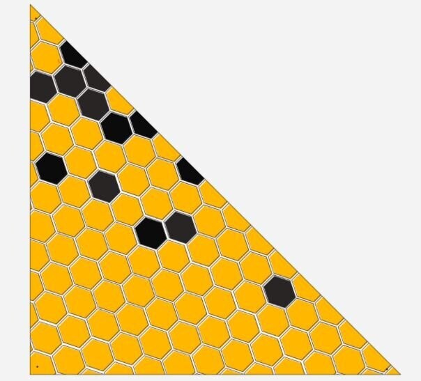Schaduwdoek, tarp driehoek  3 x 3 x 4,25 m. -  honingraat, geel, zwart, yellow, black