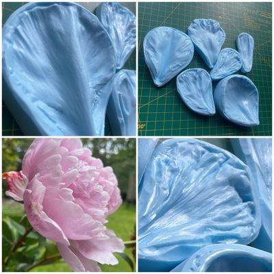 PEONY, Pink 'Sarah Bernhardt ' Veiner ( mold ) Set of 6 + 7 Cutters , Optional ...open bloom
