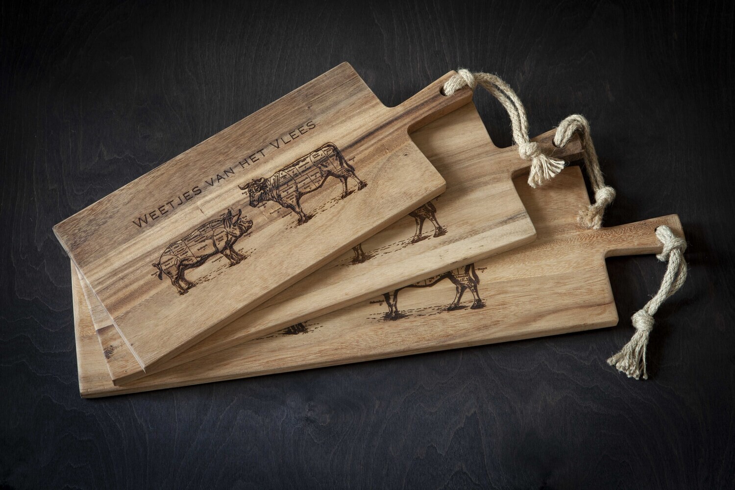 Serveerplank &#39;Weetjes van het Vlees&#39;, Afmeting: 49 x 20cm