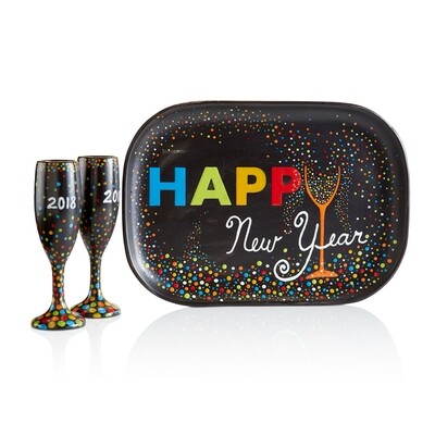 New Years Eve Platter & Champagne Flutes Set with Project Guide & Paint Kit