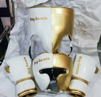 Chrismas Gift Custom with Your Name/Logo, Gold &amp; White, Winning Boxing Gloves, Head Guards, Groin Guards