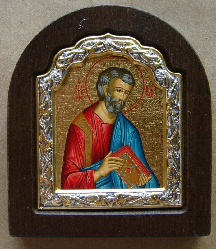 Icon St.Mark Seriograph on canvas with Sterling Silver 10x9cm