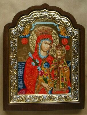 Icon Virgin of the Rose Gold Plate and Silver Seriograph 33x26cm