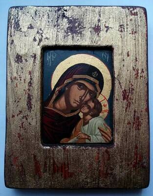 Icon Virgin Glikofousa Crete Seriograph canvas on wood 16x12cm