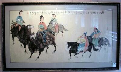Brush and Ink Painting on Paper Chinese Tang Style Framed 88.5x153cm