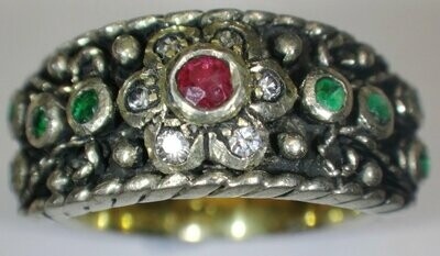 Ring Byzantine Style Genuine Mixed Stones Sterling Silver