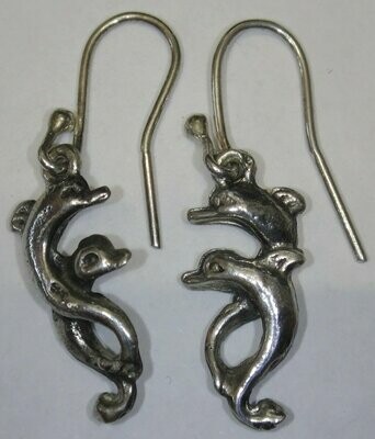 Earrings Dolphin Pair Sterling Silver 2cm. Classical Style