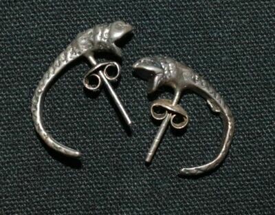 Earrings Lion Pair Sterling Silver 2cm. Classical Style