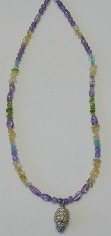 Necklace Semi-precious Stone with Lion Head - Sterling Silver