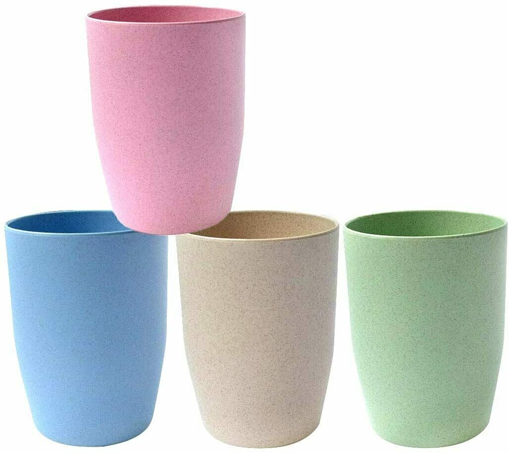 4 Pack Reusable Cups Wheat Straw Mugs Unbreakable Tumbler Set Eco Friendly Cups for Drinking Tea Coffee, Non-slip Bathroom Cup Tooth Cups,4 Multicolor