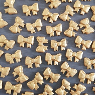 Gold Bow (12) Cupcake Toppers - Mini