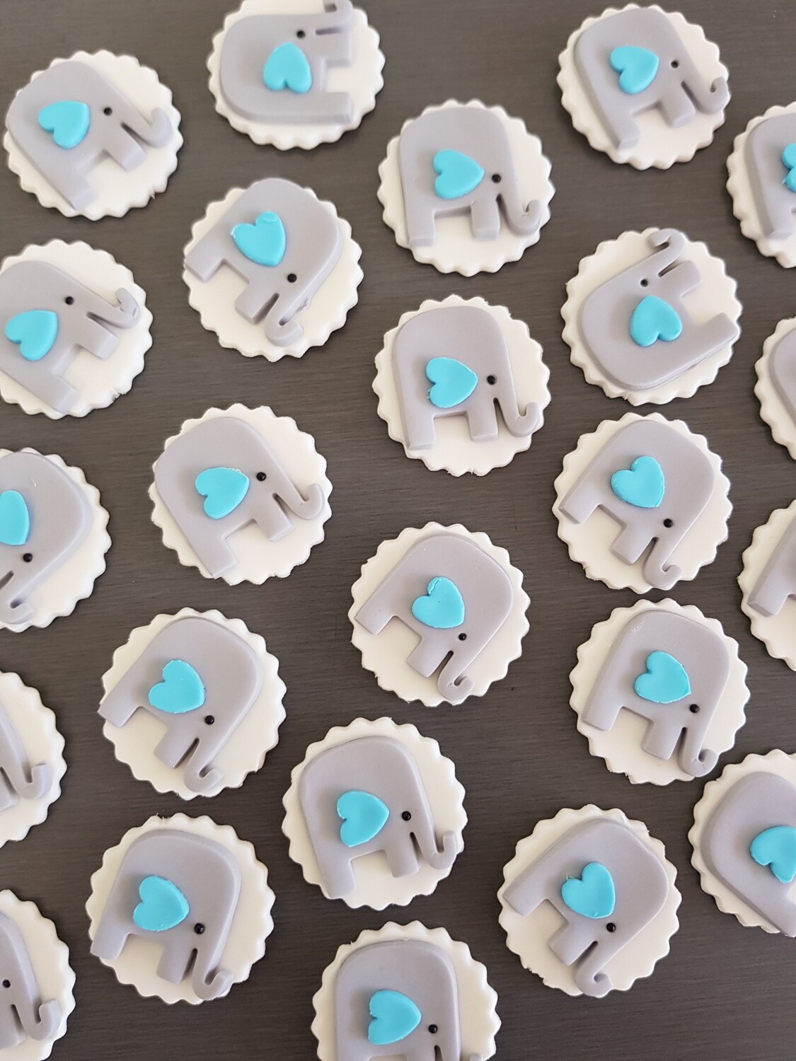 Elephant (6) Cupcake Toppers - Mini, Ear Colour: BLUE ear